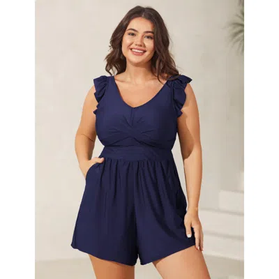 Bloomchic Twist Front Ruffled One-piece Swimsuit In Blue