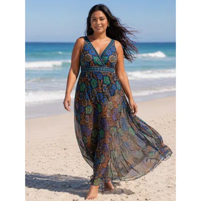 Bloomchic Two-piece Sarong Floral Print One-piece Swimsuit In Blue