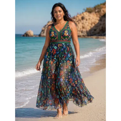 Bloomchic Two-piece Tummy-control Sarong Swimsuit In Blue
