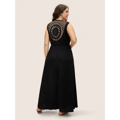 Bloomchic V Neck Crocheted Cut Out Jumpsuit In Black