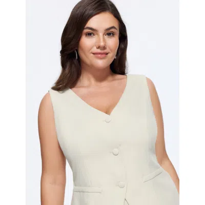 Bloomchic V Neck Plain Back Adjustable Belt Vest In Denimivory