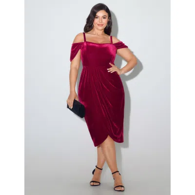Bloomchic Velvet Cold Shoulder Draped Wrap Off Shoulder Midi Dress In Multi