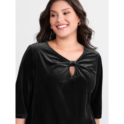 Bloomchic Velvet Twist Neckline Cut-out Blouse In Black
