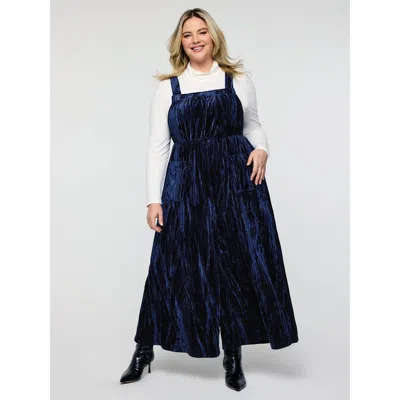 Bloomchic Velvety Texture Adjustable Pockets Overall Jumpsuit In Blue
