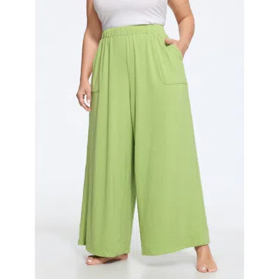 Bloomchic Vertical Ribbed Pocket Lounge Bottoms In Green