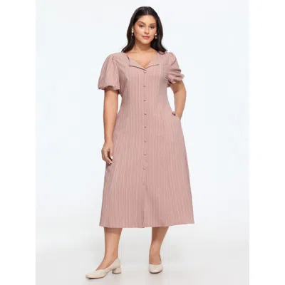 Bloomchic Vertical Stripe Button Down Midi Dress In Pink