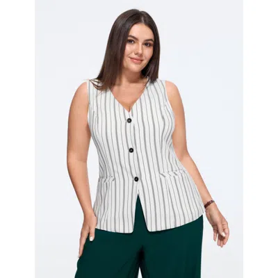 Bloomchic Vertical Stripes Print Three Buttons Blazer Vest In Multi
