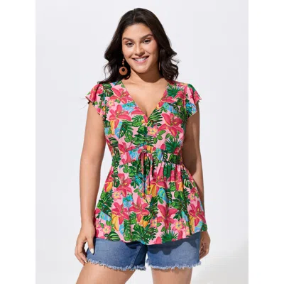 Bloomchic Vibrant Floral Print Cinched-waist Top In Multi