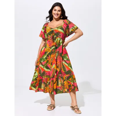 Bloomchic Vibrant Tropical Print Sweetheart Neckline Maxi Dress In Multi