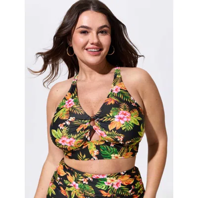 Bloomchic Vibrant Tropical Print V-neck Swim Top In Multi