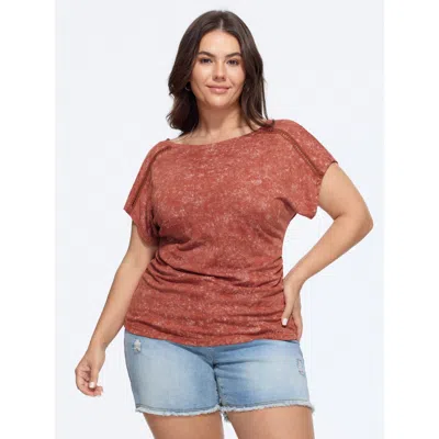 Bloomchic Vintage Crochet Lace Ruched Side T-shirt In Brown
