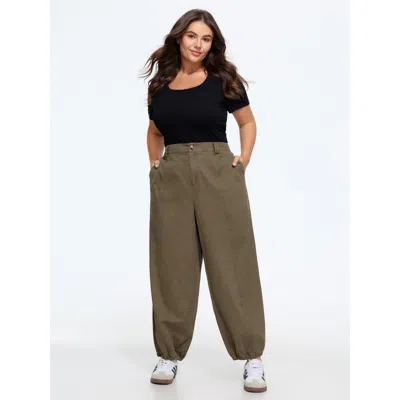 Bloomchic Vintage Seamed Pocket Jogger Pants In Armygreen