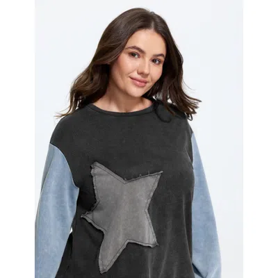 Bloomchic Vintage Washed Star Applique Color Contrast Sweatshirt In Multi