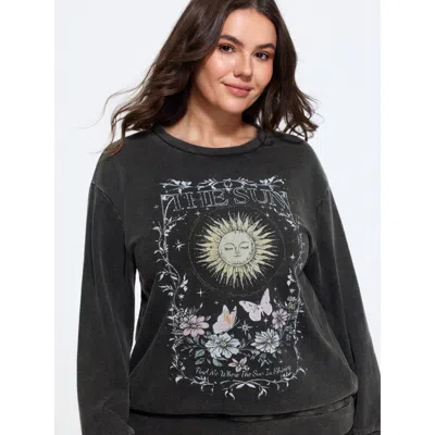 Bloomchic Vintage Washed Sun Floral Print Crew Neck Sweatshirt In Multi