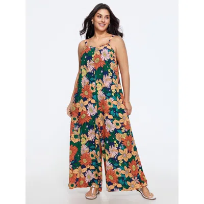 Bloomchic Vivid Groove Stretchy Adjustable Jumpsuit In Multi