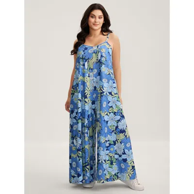 Bloomchic Vivid Groove Stretchy Adjustable Jumpsuit In Blue