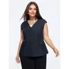 Bloomchic V‑neck Button Front Pocket Vest In Blue