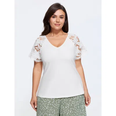 Bloomchic V-neck Lace Sleeve T-shirt In Multi