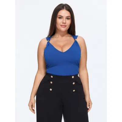 Bloomchic V-neck Metallic Detail Tank Top In Brightblue