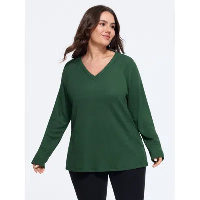 Bloomchic Waffle Knit Raglan Sleeve Loose Sweatshirt In Darkgreen