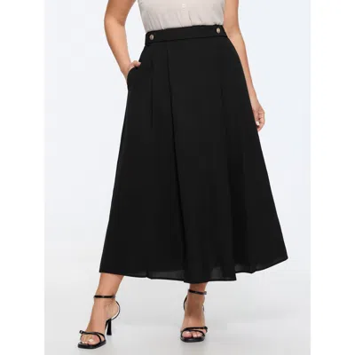 Bloomchic Waist Beaded Pleated Flowy Maxi Skirt In Black