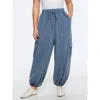 Bloomchic Washed Cargo Pocket Drawstring Jogger Pants In Blue