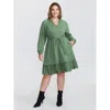 Bloomchic Washed Effect Tiered Drawstring Mini Dress In Green