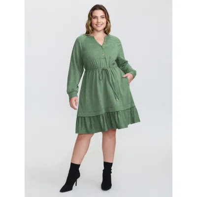 Bloomchic Washed Effect Tiered Drawstring Mini Dress In Green
