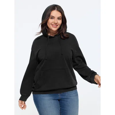 Bloomchic Washed Kangaroo Pocket Drawstring Hoodie Sweatshirt In Black