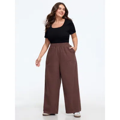 Bloomchic Washed Pocket Wide Leg Pants In Browncoffeecolor