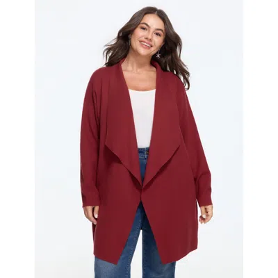Bloomchic Waterfall Collar Open Front Cardigan In Red
