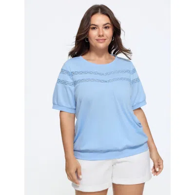 Bloomchic Wave Lace Panel Crew Neck Sweatshirt In Blue