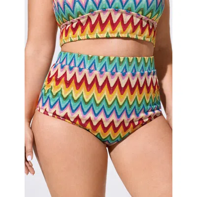 Bloomchic Wavy Color Textured Swim Bottoms In Multi