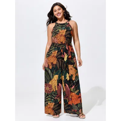 Bloomchic Wild Print Halter Neckline Sleeveless Jumpsuit In Multi