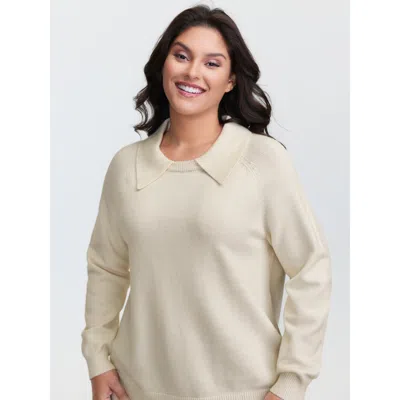Bloomchic Women's Plus Size 2 In 1 Shirt Collar Relaxed Fit Pullover Ivory Long Sleeve 22-24/3x In White