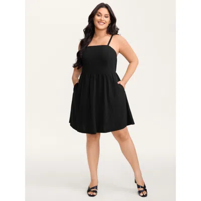 Bloomchic Women's Plus Size 2-in-1 Adjustable Straps Mini Dress Black Non Short Elegant Gathered 12/l