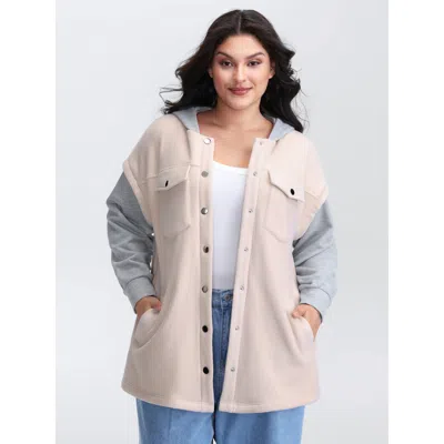 Bloomchic Women's Plus Size 2-in-1 Button Color Contrast Hooded Jacket Champagne Colorblock A-line 12/l In Gold