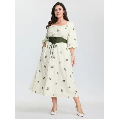 Bloomchic Women's Plus Size 2-in-1 Embroidered Tulle Maxi Dress Ivory Ditsy Floral Midi Elegant Non 14-16/1x In White