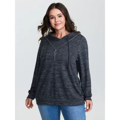 Bloomchic Women's Plus Size 2-in-1 Heather Half-zipper Hoodie Indigo Not Graphics Casual Hooded Neck 12/l In Purple