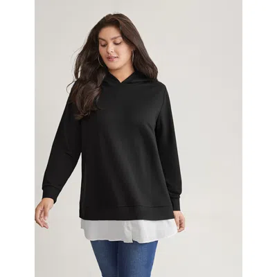 Bloomchic Women's Plus Size 2-in-1 Patchwork Contrast Hooded Sweatshirt Black Plain Dailywear 10/m
