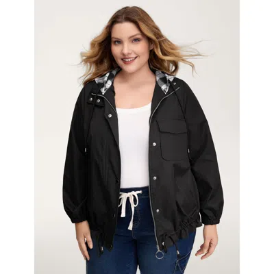 Bloomchic Women's Plus Size 2-in-1 Plaid Hooded Adjustable Drawstring Jacket Black Colorblock O-line 10/m