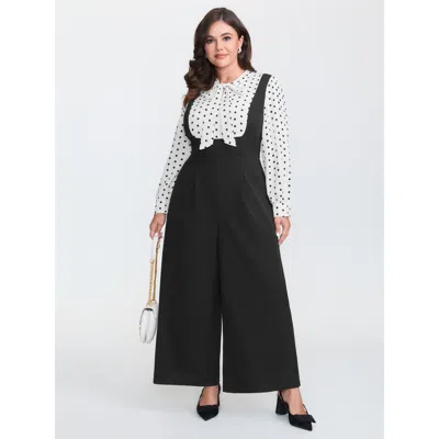 Bloomchic Women's Plus Size 2-in-1 Polka Dot Neck-tie Jumpsuit Black Elegant 12/l