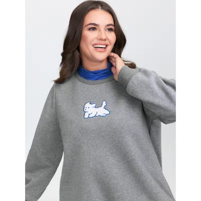 Bloomchic Women's Plus Size 2-in-1 Puppy Embroidered Turtleneck Sweatshirt Darkgray Casual 22-24/3x In Gray