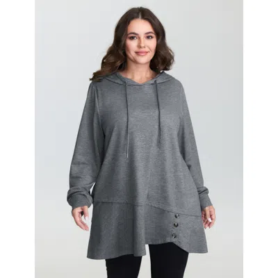 Bloomchic Women's Plus Size 2-in-1 Ruffled Hem Tunic Hoodie Dimgray Not Graphics Casual Tie-neck 14-16/1x