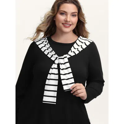 Bloomchic Women's Plus Size 2-in-1 Striped Color Contrast T-shirt Black Stripes Casual Long Sleeve 12/l