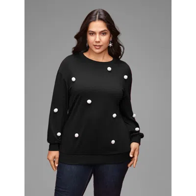 Bloomchic Women's Plus Size 3d Dots Round Neck Relaxed Fit Sweatshirt Black Everyday 12/l