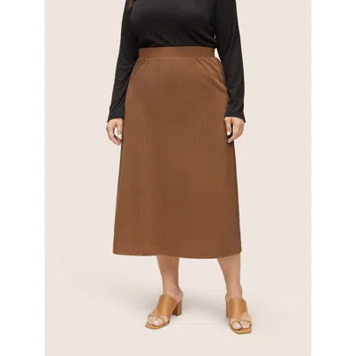 Bloomchic Women's Plus Size A Line Elastic Waist Knit Jacquard Skirt Tan Texture Office 12/l In Brown