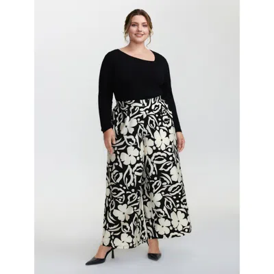 Bloomchic Women's Plus Size Abstract Floral Print Wide-leg Pants Blackflower Floral Wide Leg Mid Rise Elegant 