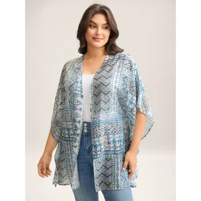 Bloomchic Women's Plus Size Abstract Print Flowy Sleeve Kimono Stone Non H-line 10/m In Gray