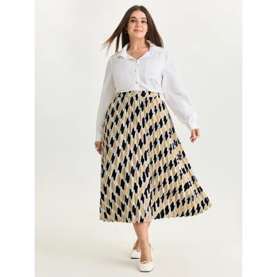 Bloomchic Women's Plus Size Abstract Print Pleated Maxi Dress Multicolor Pleated A-line Office 10/m